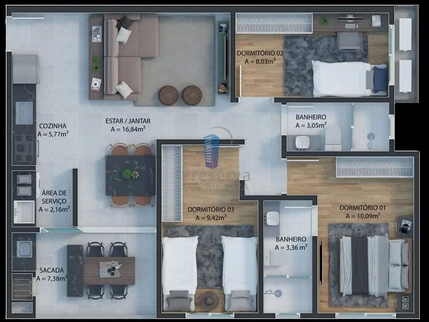 Foto 1 de Apartamento com 3 quartos à venda, 80m2 em Carvalho, Itajai - SC