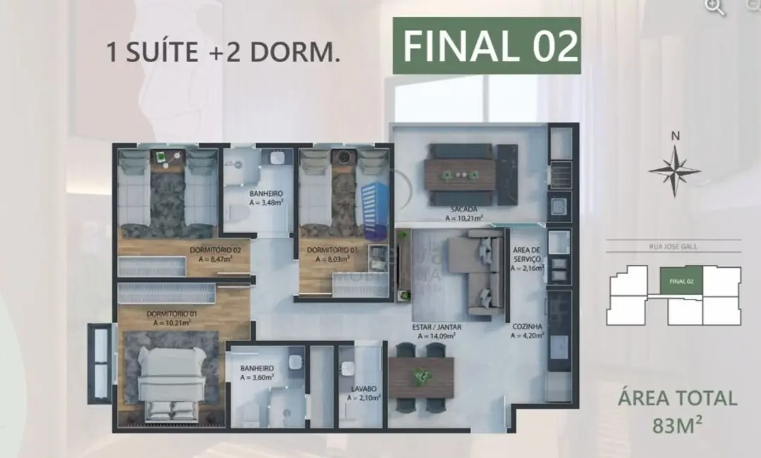 Foto 1 de Apartamento com 3 quartos à venda, 83m2 em Dom Bosco, Itajai - SC