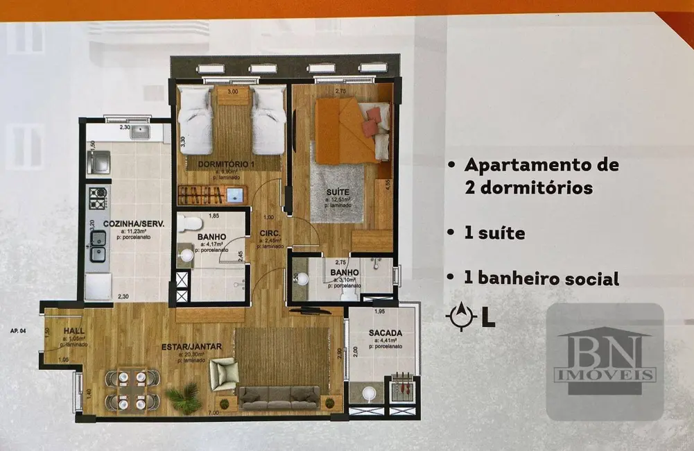 Apartamento com 2 quartos à venda, 102m2 em Senai, Santa Cruz Do Sul - RS - imagem 3 Foto 3 de Apartamento com 2 quartos à venda, 102m2 em Senai, Santa Cruz Do Sul - RS