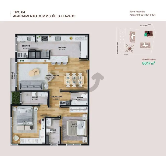 Apartamento com 2 quartos à venda, 120m2 em Gramado - RS - imagem 3 Foto 3 de Apartamento com 2 quartos à venda, 120m2 em Gramado - RS