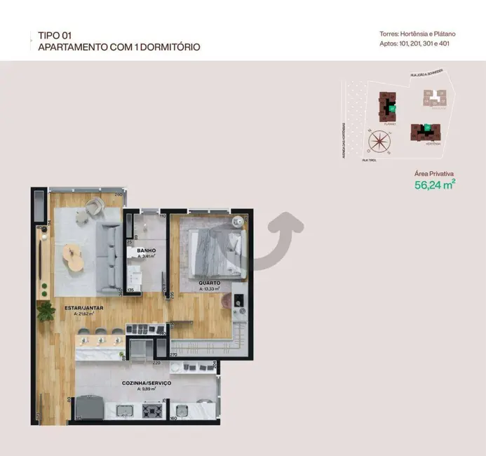 Apartamento com 1 quarto à venda, 78m2 em Gramado - RS - imagem 3 Foto 3 de Apartamento com 1 quarto à venda, 78m2 em Gramado - RS