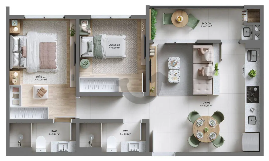 Apartamento com 2 quartos à venda, 58m2 em Aliança, Santa Cruz Do Sul - RS - imagem 4 Foto 4 de Apartamento com 2 quartos à venda, 58m2 em Aliança, Santa Cruz Do Sul - RS