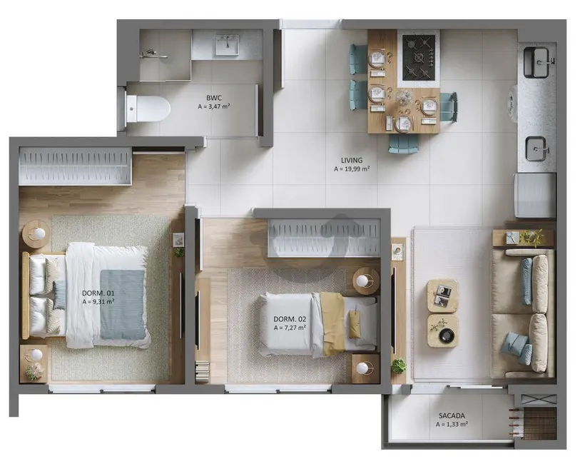 Apartamento com 2 quartos à venda, 58m2 em Aliança, Santa Cruz Do Sul - RS - imagem 4 Foto 4 de Apartamento com 2 quartos à venda, 58m2 em Aliança, Santa Cruz Do Sul - RS