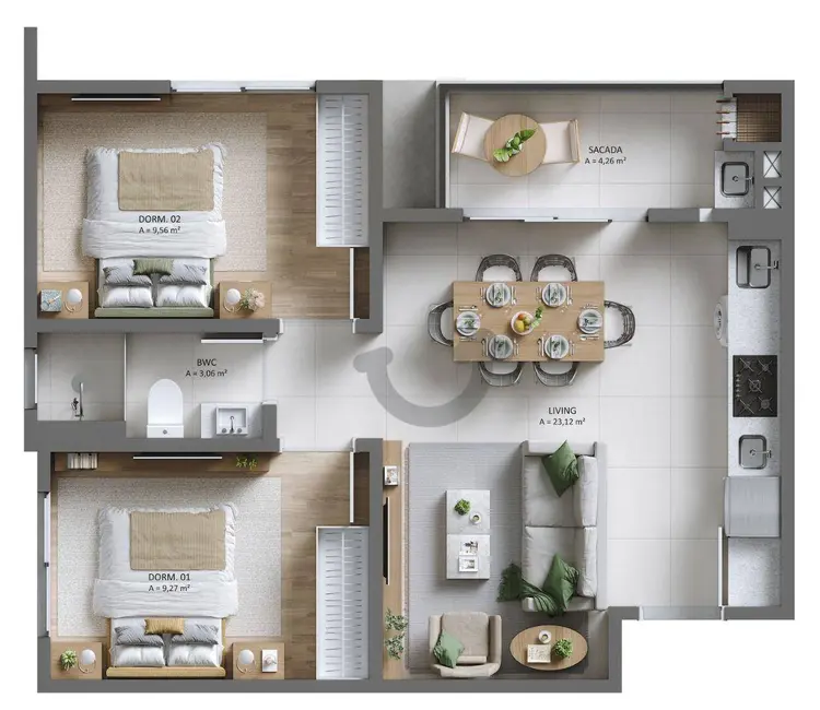 Apartamento com 2 quartos à venda, 64m2 em Aliança, Santa Cruz Do Sul - RS - imagem 4 Foto 4 de Apartamento com 2 quartos à venda, 64m2 em Aliança, Santa Cruz Do Sul - RS
