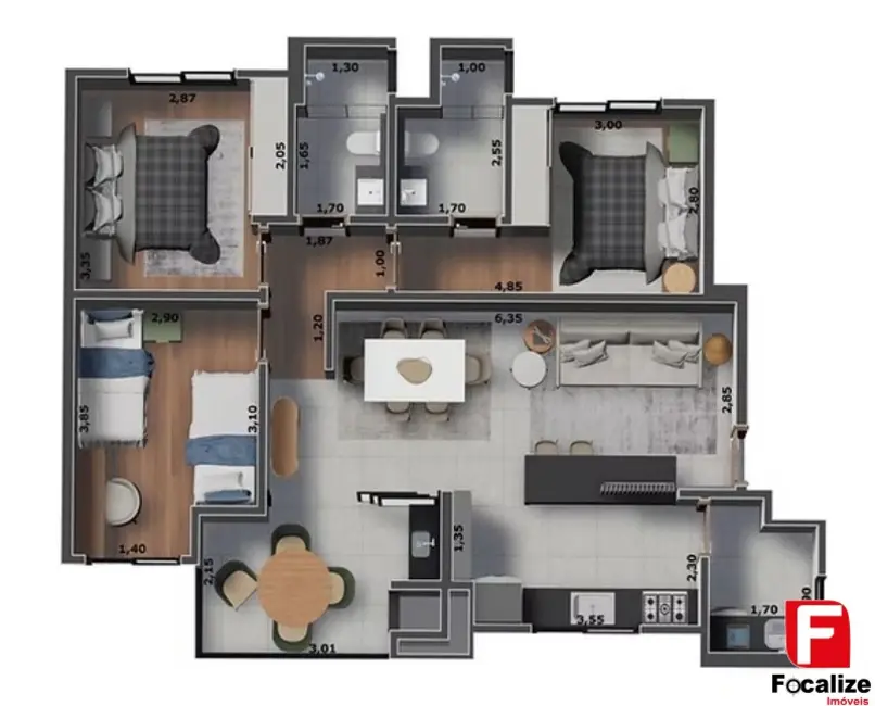 Foto 6 de Apartamento com 3 quartos à venda, 106m2 em Itapoa - SC