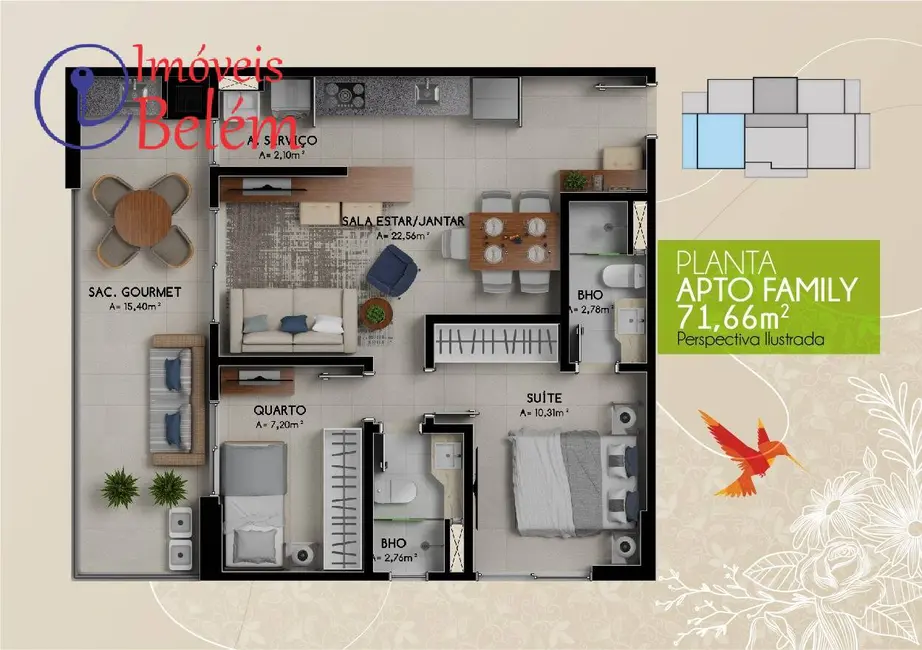 Foto 2 de Apartamento com 2 quartos à venda, 72m2 em Batista Campos, Belem - PA