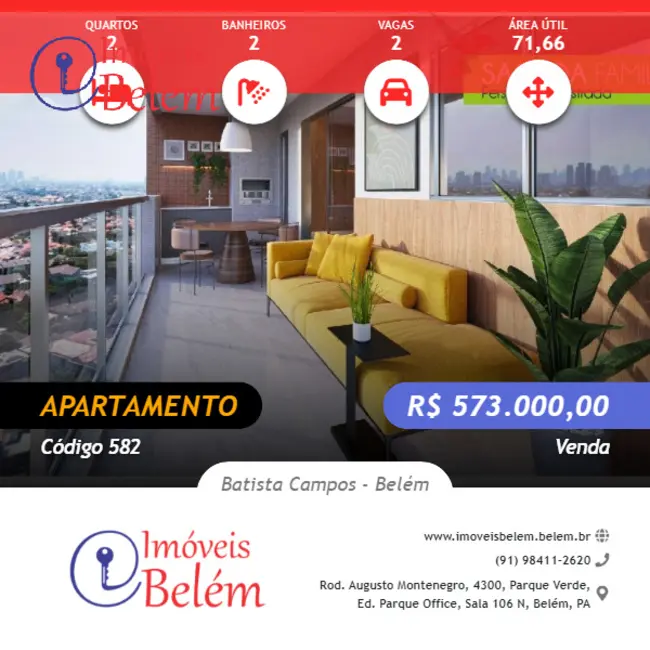 Foto 1 de Apartamento com 2 quartos à venda, 72m2 em Batista Campos, Belem - PA