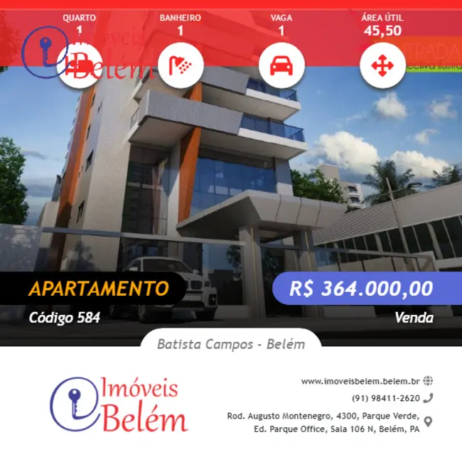 Foto 1 de Apartamento com 1 quarto à venda, 46m2 em Batista Campos, Belem - PA