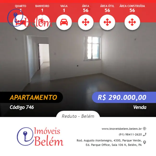 Foto 1 de Apartamento com 1 quarto à venda, 56m2 em Reduto, Belem - PA