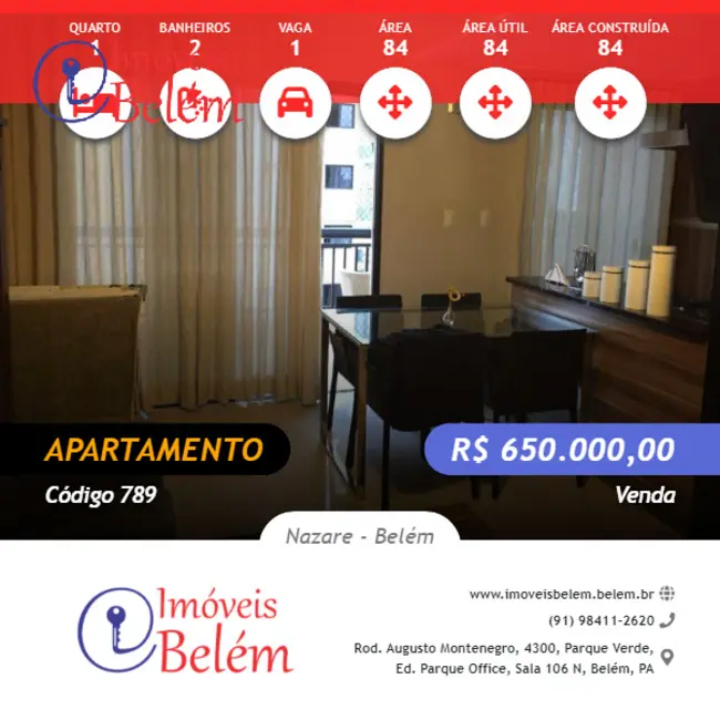 Foto 1 de Apartamento com 1 quarto à venda, 84m2 em Nazaré, Belem - PA