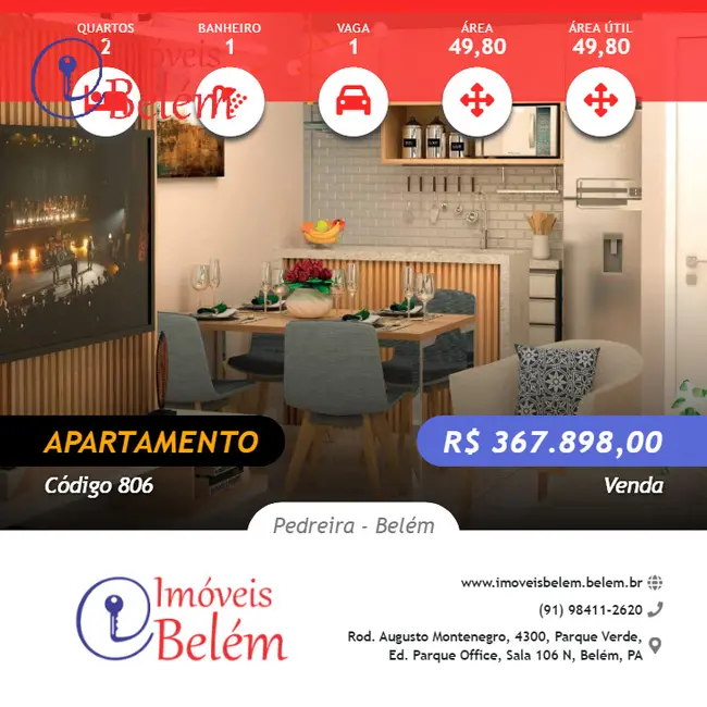 Foto 1 de Apartamento com 2 quartos à venda, 50m2 em Pedreira, Belem - PA