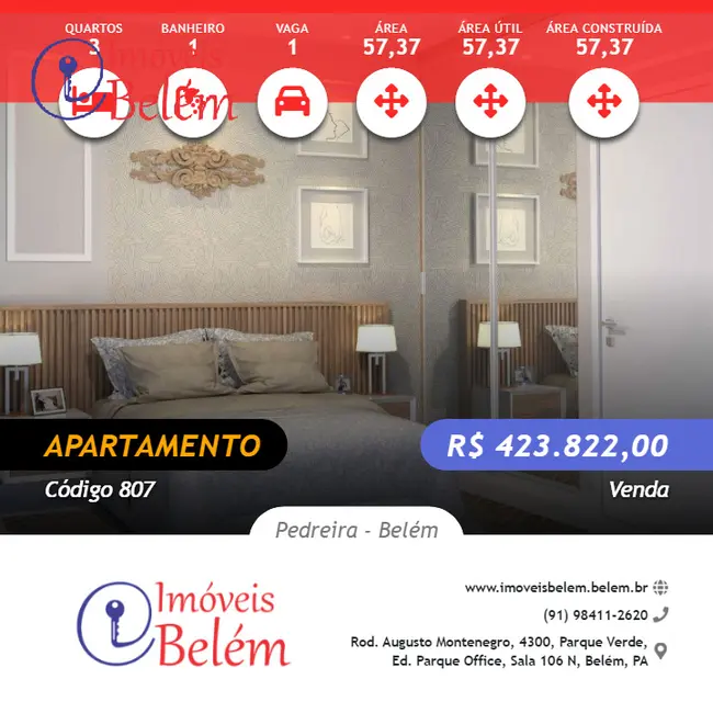 Foto 1 de Apartamento com 3 quartos à venda, 57m2 em Pedreira, Belem - PA