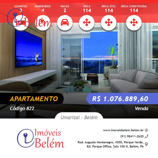 Foto 1 de Apartamento com 3 quartos à venda, 114m2 em Umarizal, Belem - PA