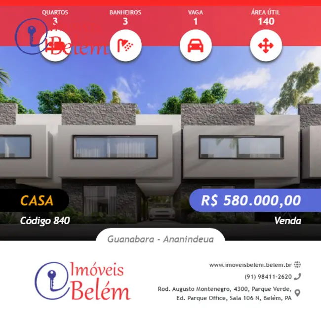 Foto 1 de Casa com 3 quartos à venda, 140m2 em Guanabara, Ananindeua - PA
