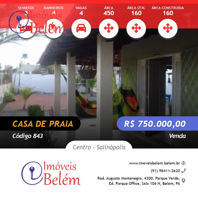 Casa com 3 quartos à venda, 160m2 em Centro, Salinopolis - PA - imagem 1 Foto 1 de Casa com 3 quartos à venda, 160m2 em Centro, Salinopolis - PA