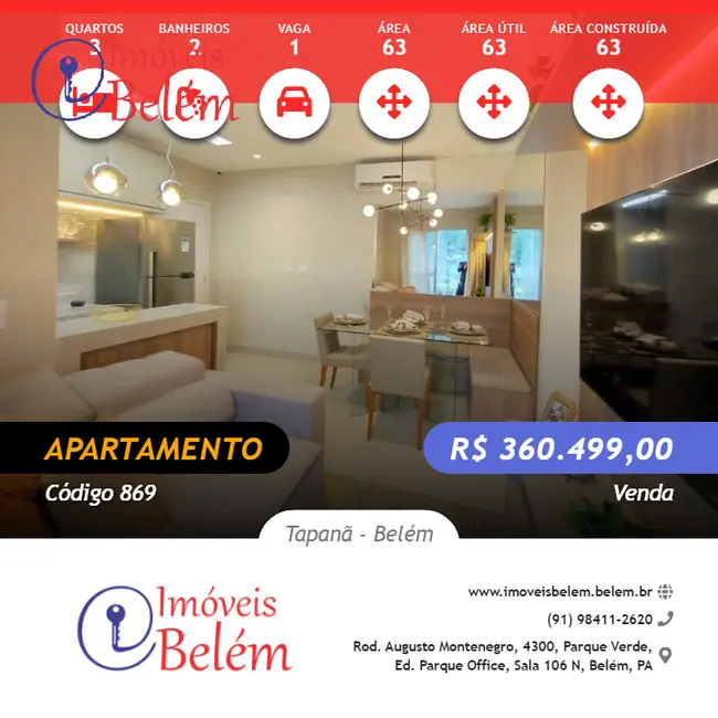 Foto 1 de Apartamento com 3 quartos à venda, 63m2 em Belem - PA