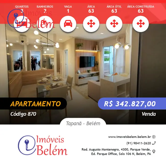 Foto 1 de Apartamento com 3 quartos à venda, 63m2 em Tapanã (Icoaraci), Belem - PA