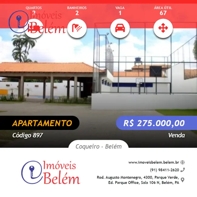 Foto 2 de Apartamento com 2 quartos à venda, 67m2 em Coqueiro, Belem - PA