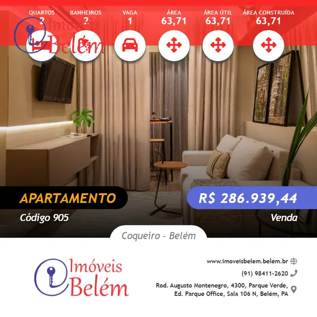 Foto 1 de Apartamento com 2 quartos à venda, 64m2 em Coqueiro, Belem - PA