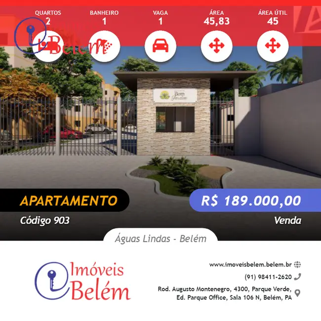 Foto 1 de Apartamento com 2 quartos à venda, 45m2 em Águas Lindas, Belem - PA