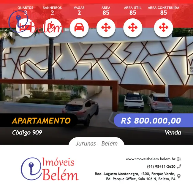 Foto 1 de Apartamento com 3 quartos à venda, 85m2 em Jurunas, Belem - PA