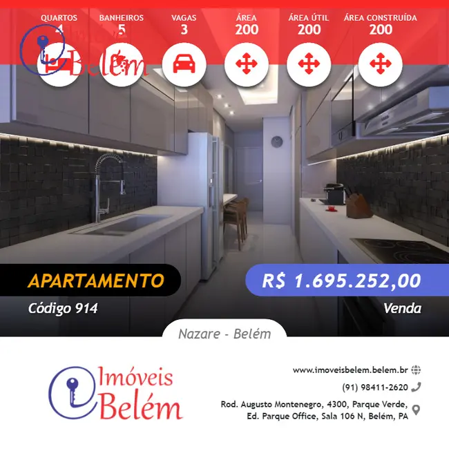 Foto 1 de Apartamento com 4 quartos à venda, 200m2 em Nazaré, Belem - PA