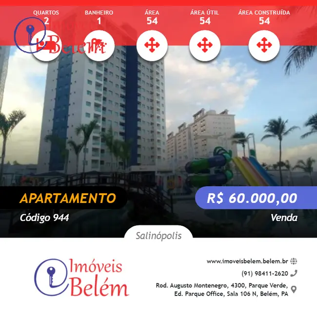 Foto 1 de Apartamento com 2 quartos à venda, 54m2 em Salinopolis, PA