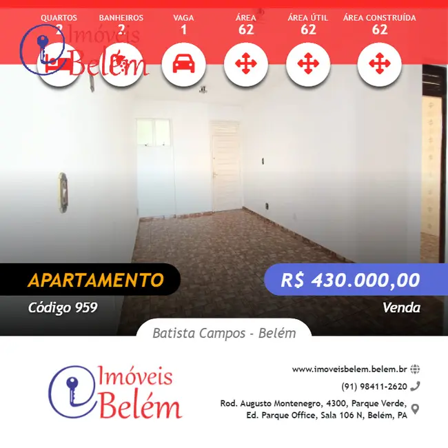Foto 1 de Apartamento com 2 quartos à venda, 62m2 em Batista Campos, Belem - PA