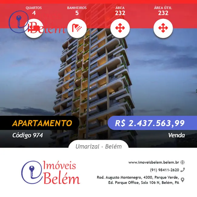 Foto 1 de Apartamento com 4 quartos à venda, 232m2 em Umarizal, Belem - PA