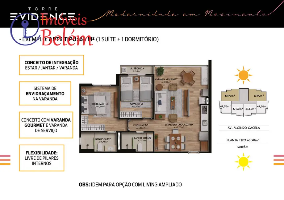 Foto 8 de Apartamento com 3 quartos à venda, 94m2 em Cremação, Belem - PA