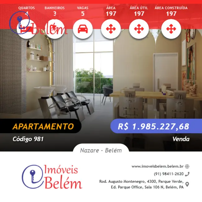 Foto 1 de Apartamento com 4 quartos à venda, 197m2 em Nazaré, Belem - PA