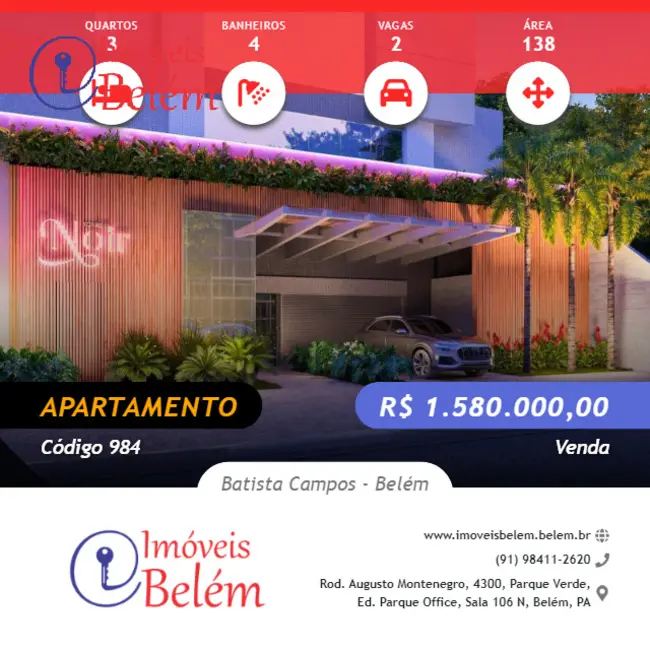 Foto 1 de Apartamento com 3 quartos à venda, 138m2 em Batista Campos, Belem - PA