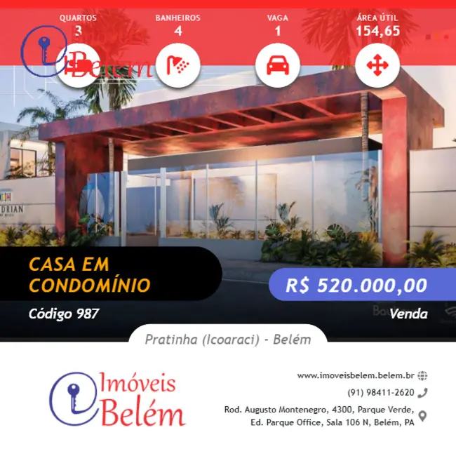 Foto 1 de Casa de Condomínio com 3 quartos à venda, 155m2 em Pratinha (Icoaraci), Belem - PA