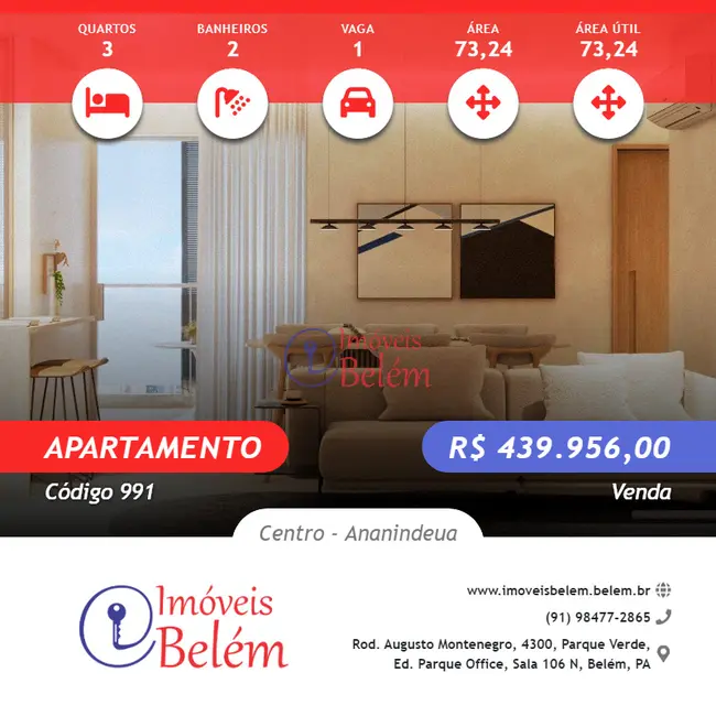 Foto 1 de Apartamento com 3 quartos à venda, 73m2 em Centro, Ananindeua - PA