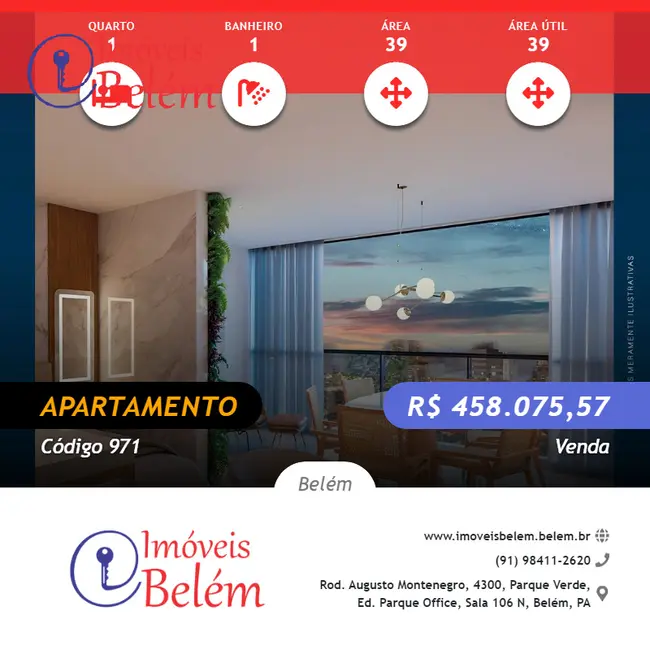 Foto 1 de Apartamento com 1 quarto à venda, 39m2 em Umarizal, Belem - PA