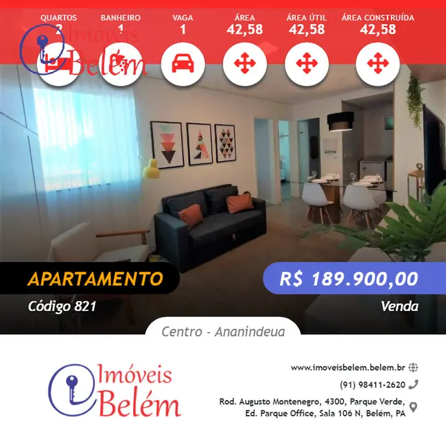 Foto 1 de Apartamento com 2 quartos à venda, 43m2 em Centro, Ananindeua - PA