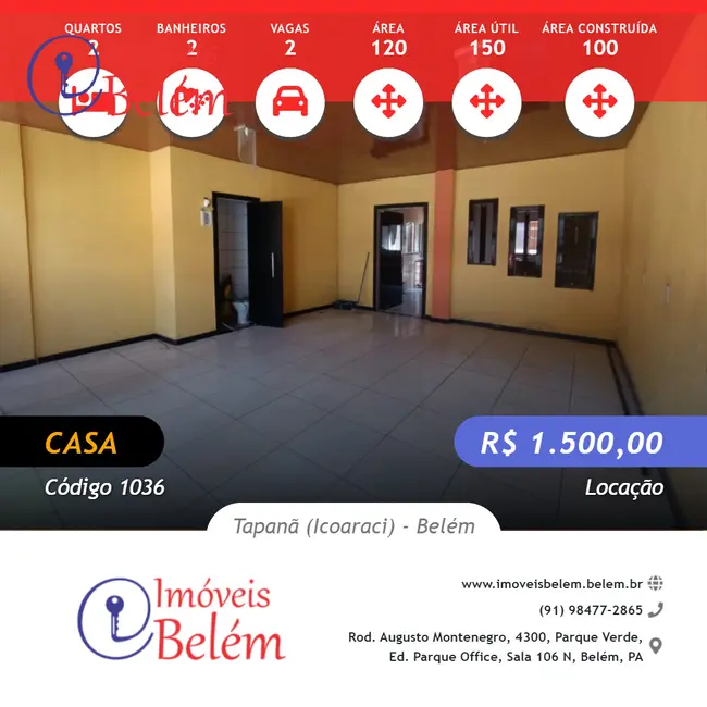 Foto 1 de Casa com 2 quartos para alugar, 150m2 em Tapanã (Icoaraci), Belem - PA