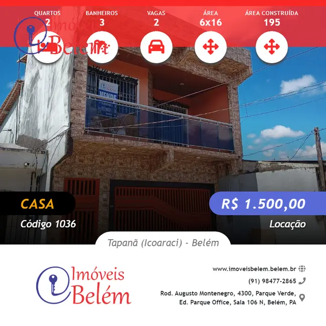 Foto 1 de Casa com 2 quartos para alugar, 195m2 em Tapanã (Icoaraci), Belem - PA