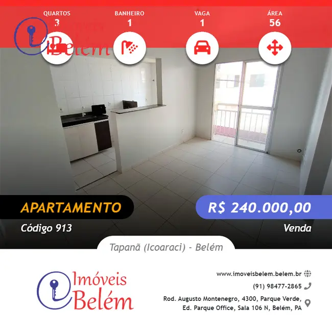Foto 1 de Apartamento com 3 quartos à venda, 56m2 em Tapanã (Icoaraci), Belem - PA