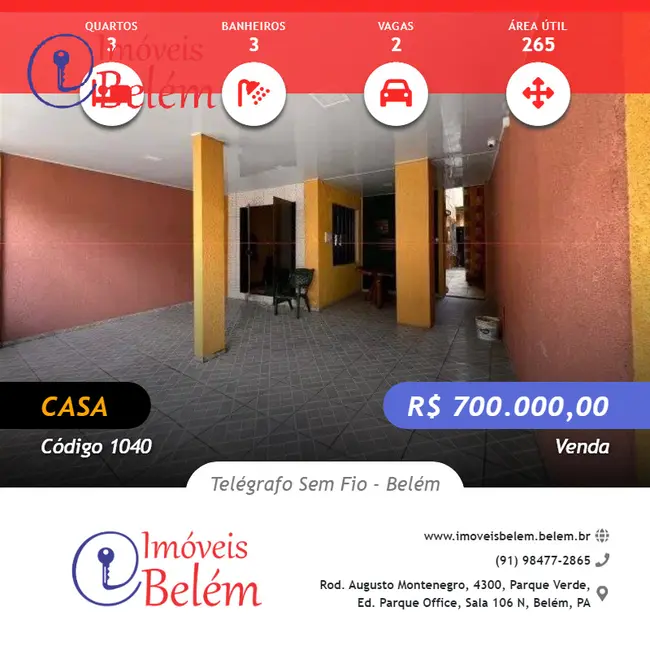 Foto 1 de Casa com 3 quartos à venda, 265m2 em Telégrafo Sem Fio, Belem - PA