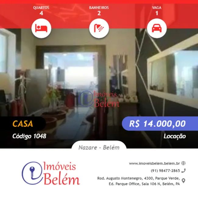 Foto 1 de Casa com 4 quartos para alugar, 200m2 em Nazaré, Belem - PA