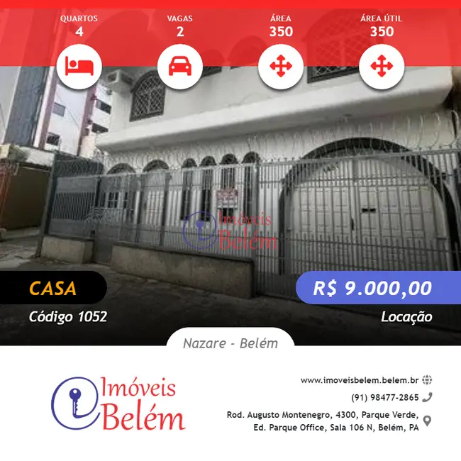 Foto 1 de Casa com 4 quartos para alugar, 350m2 em Nazaré, Belem - PA