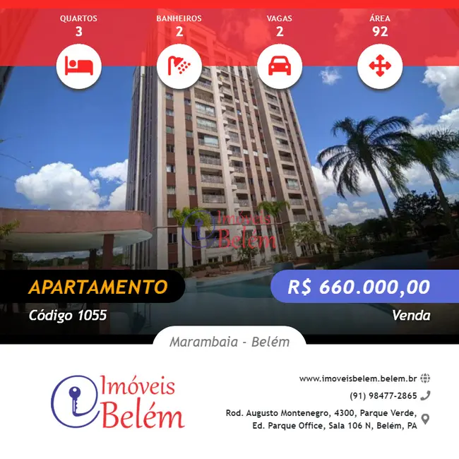 Foto 1 de Apartamento com 3 quartos à venda, 92m2 em Marambaia, Belem - PA
