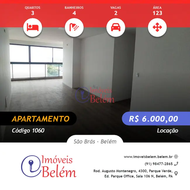 Foto 1 de Apartamento com 3 quartos para alugar, 123m2 em São Brás, Belem - PA