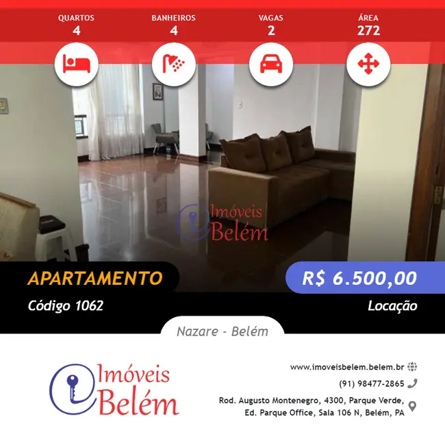 Foto 1 de Apartamento com 4 quartos para alugar, 272m2 em Nazaré, Belem - PA