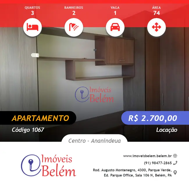 Foto 1 de Apartamento com 3 quartos para alugar, 74m2 em Centro, Ananindeua - PA