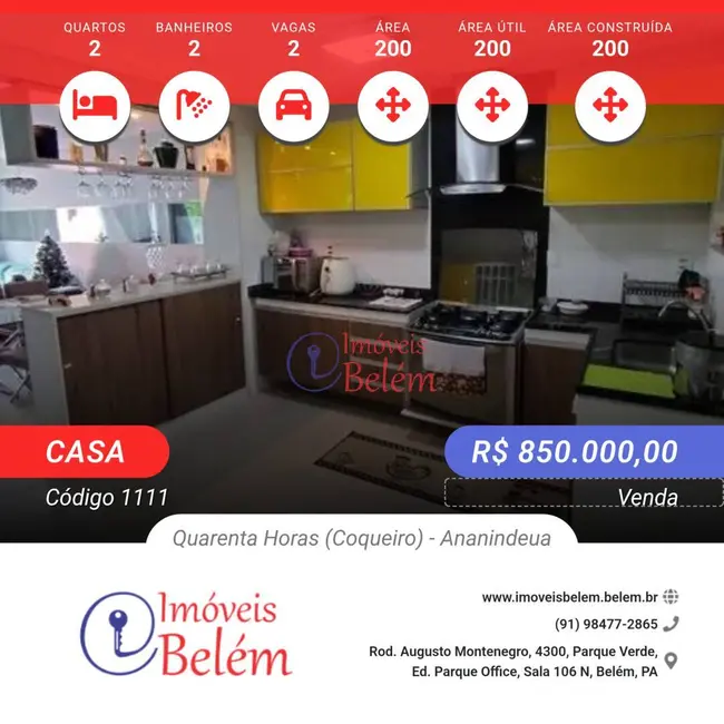 Foto 1 de Casa com 2 quartos à venda, 200m2 em Quarenta Horas (Coqueiro), Ananindeua - PA