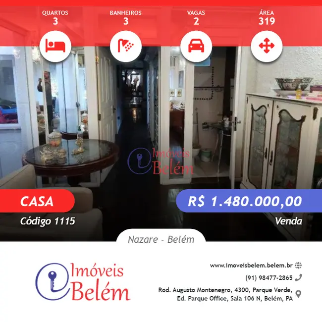 Foto 1 de Casa com 3 quartos à venda, 319m2 em Nazaré, Belem - PA