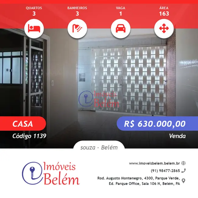 Foto 1 de Casa com 3 quartos à venda, 163m2 em Souza, Belem - PA