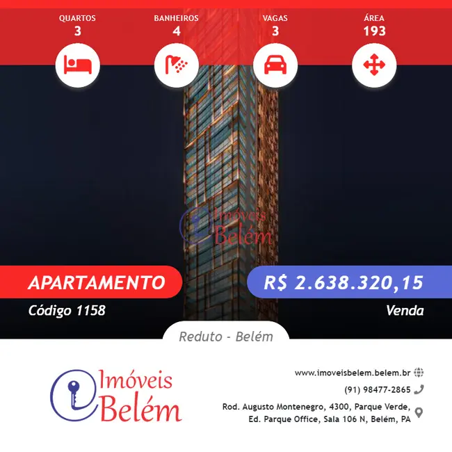 Foto 1 de Apartamento com 3 quartos à venda, 193m2 em Reduto, Belem - PA